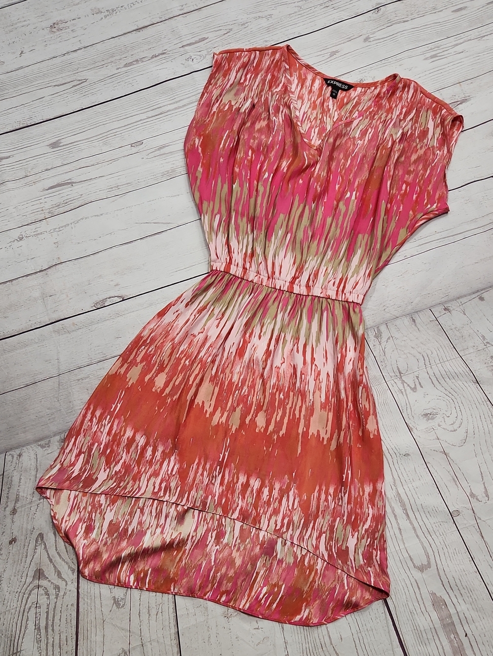 Express Coral & Pink High-Low Abstract Print Dress
